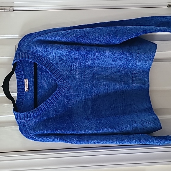 SO BRAND WOMENS JUNIOR CHENILLE BLUE V-NECK PULLOVER SWEATER SIZE XL - Picture 3 of 16